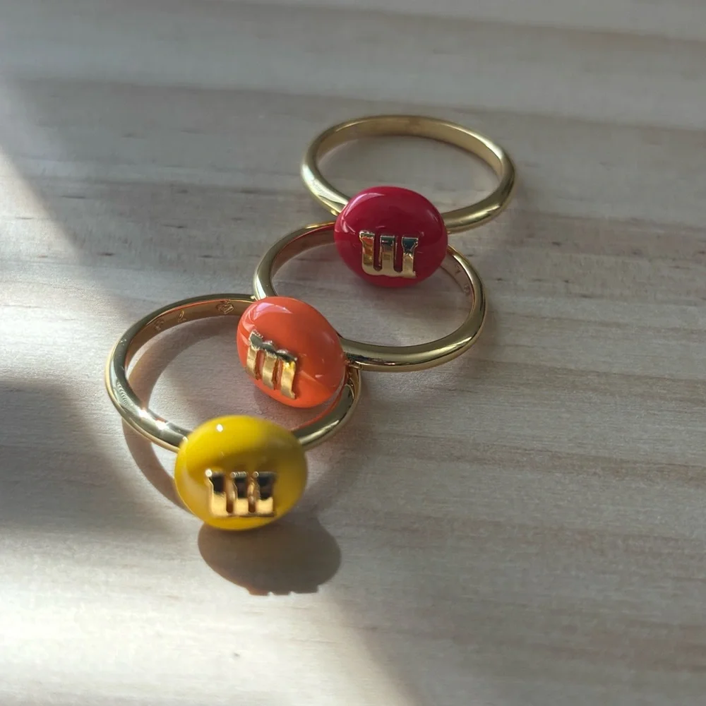 kate spade Gold Rings with Yellow, Red and Orange Enamel Buttons - Picture 3 of 7